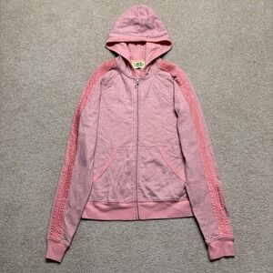 Vtg Juicy Couture Hoodie Womens Large Pink Full Zip Surf Floral Graphic USA Y2K